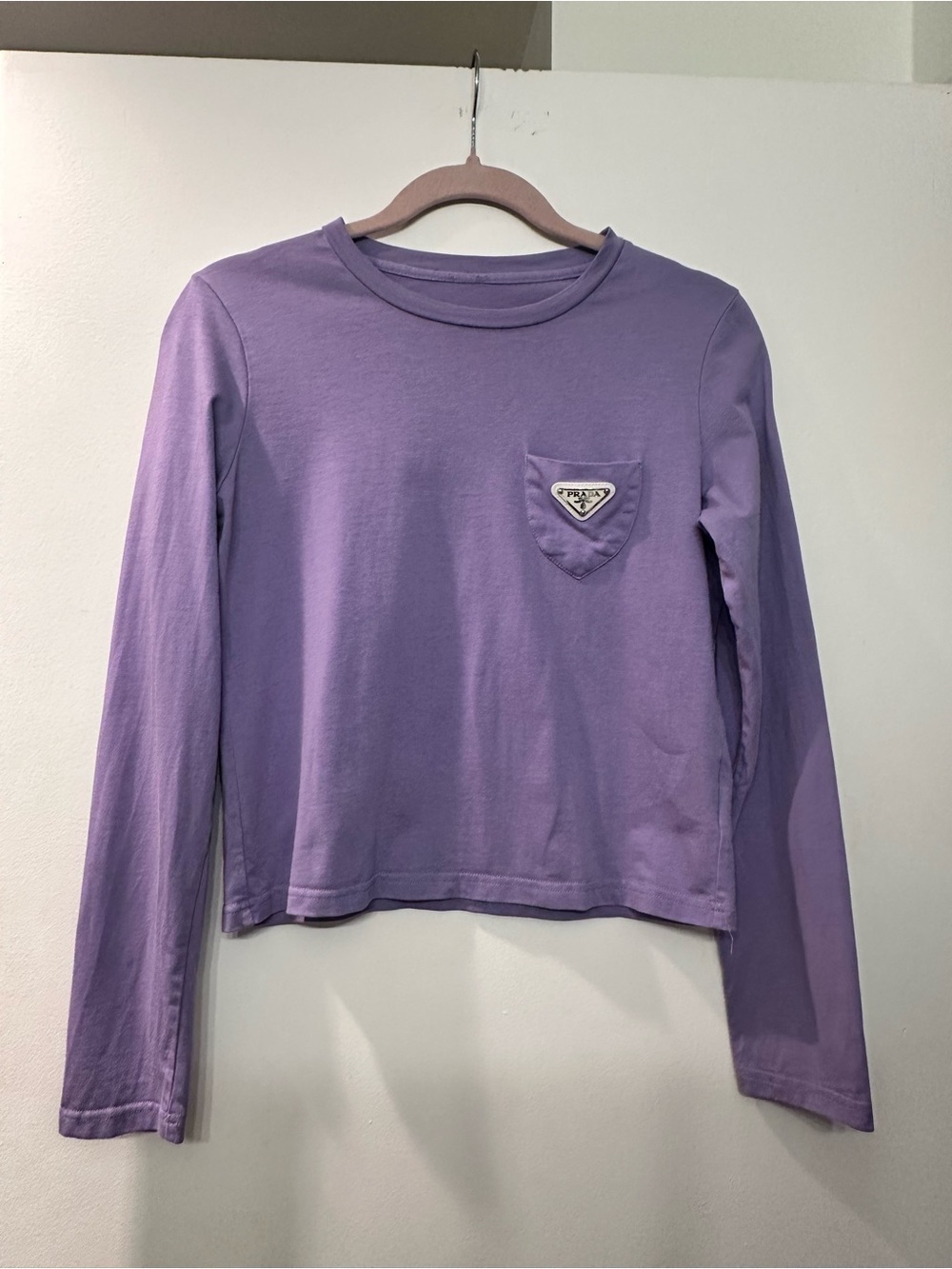 Prada Girls' Lavender Long Sleeve Tee with Triangle Patch
